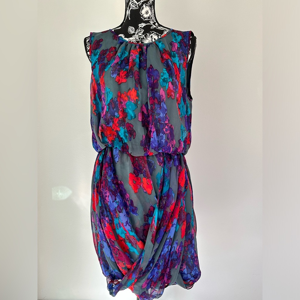 Tibi gray/red/purple print summer dress